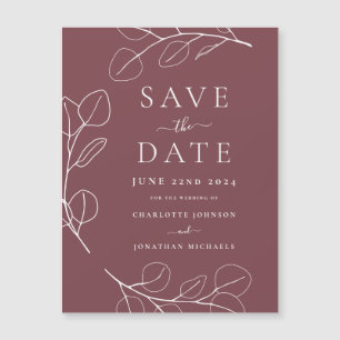 Carte Magnétique Mariage Simple Feuilles Bourguignon Moderne