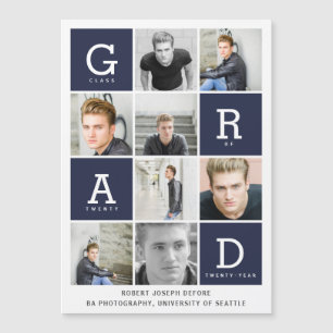 Carte Magnétique Marine bleu moderne photo collage de graduation