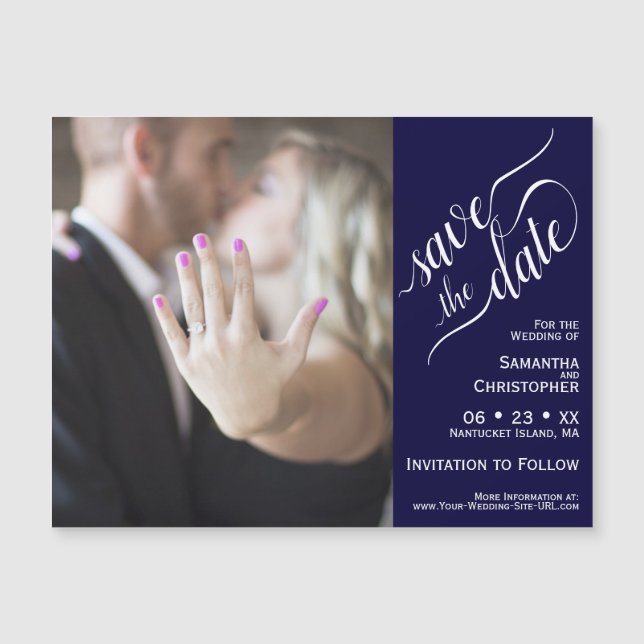 Carte Magnétique Marine Bleu Simple Chic Mariage Enregistrer la dat (Devant)