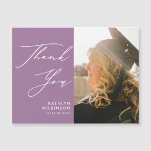 Carte Magnétique Mauve Élégant Script Simple Merci Graduation