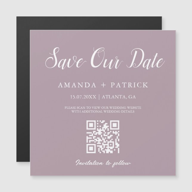 Carte Magnétique Mauve Minimaliste QR Code Enregistrer l'aimant Dat (Devant / Derrière)