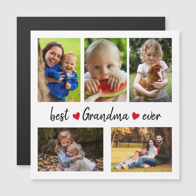 Carte Magnétique Meilleure grand-mère jamais 5 photo personnalisée (Devant / Derrière)