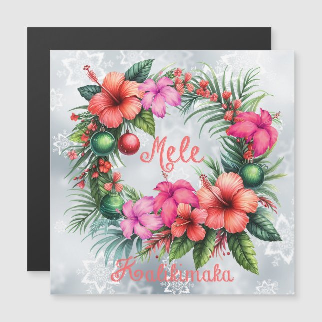 Carte Magnétique Mele Kalikimaka Hibiscus hawaïen (Devant / Derrière)
