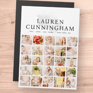 Carte Magnétique Mémorial Moderne Foliage Simple 25 Photo Collage