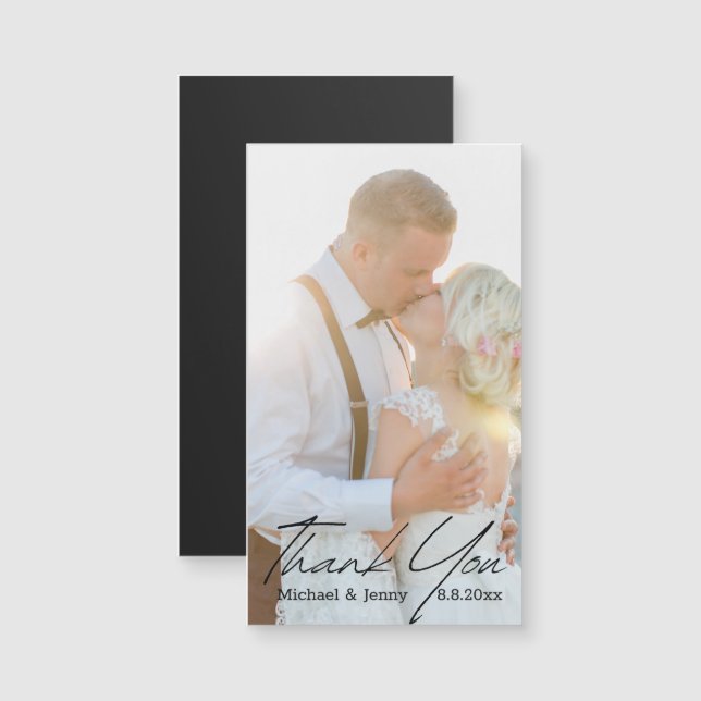 Carte Magnétique merci calligraphie moderne mariage photo aimant (Devant / Derrière)