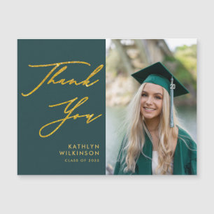 Carte Magnétique Merci de graduation Green Elegant Gold Script