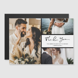 Carte Magnétique Merci de Mariage de trois photos moderne 