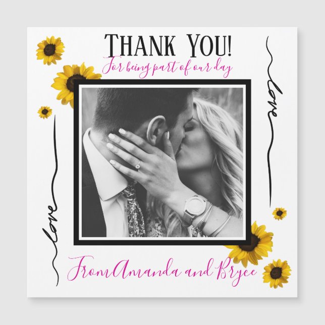 Carte Magnétique Merci simple tournesol doré (Devant)