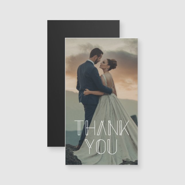 Carte Magnétique merci typographie blanche mariage photo aimant (Devant / Derrière)