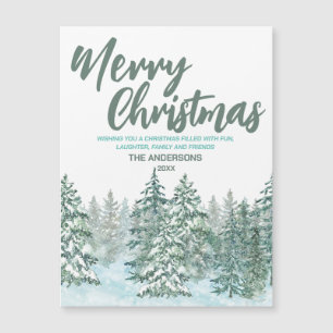 Carte Magnétique Merry xmas Aquarelle forêt vert moderne salut