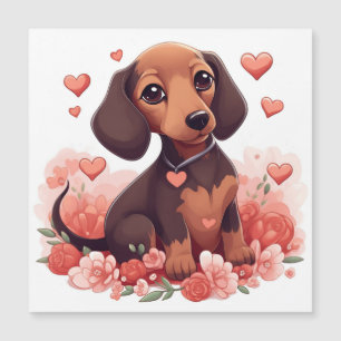 Carte Magnétique Mignonne chiot Dachshund avec le coeur