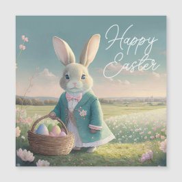 Carte Magnétique Mignonne lapin de Pâques en petite veste bleue