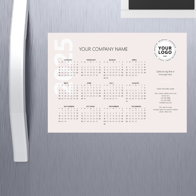 Carte Magnétique Minimum Pale Blush Cream Business Calendar 2025 (Créateur téléchargé)