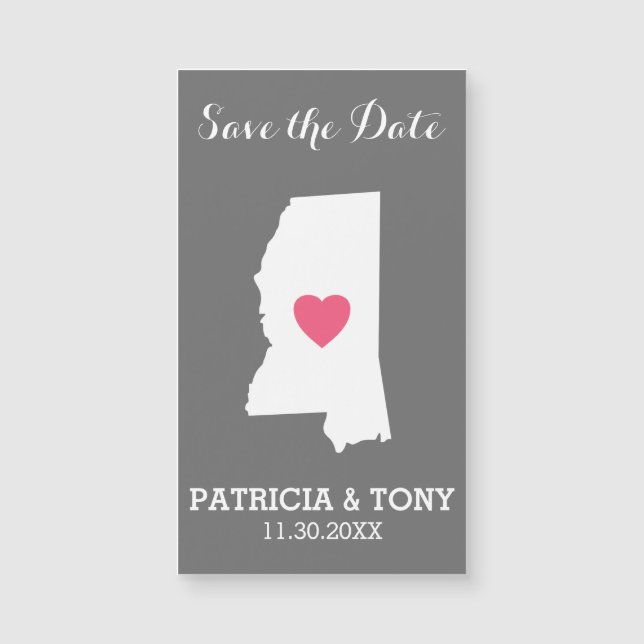 Carte Magnétique Mississippi Accueil Amour de l'État avec le coeur  (Devant)