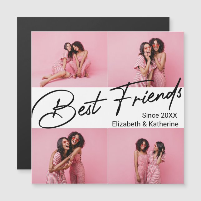 Carte Magnétique Modern Best Friends 4 Photo Collage Cadeau (Devant / Derrière)