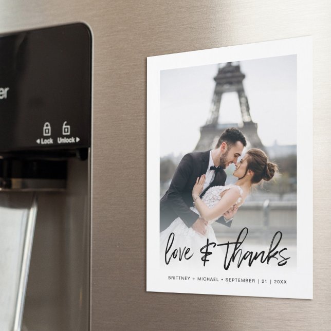 Carte Magnétique Modern Love & Thanks Merci photo (Show your appreciation to your loved ones with an awesome photo thank-you card!)