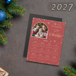 Carte Magnétique Modern Red Snowflake Photo 2027 Calendar