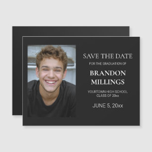 Carte Magnétique Moderne Black Photo Graduation Enregistrer la date