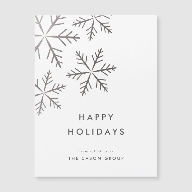 Carte Magnétique Moderne Elégant Silver Snowflakes Business Holiday (Devant)