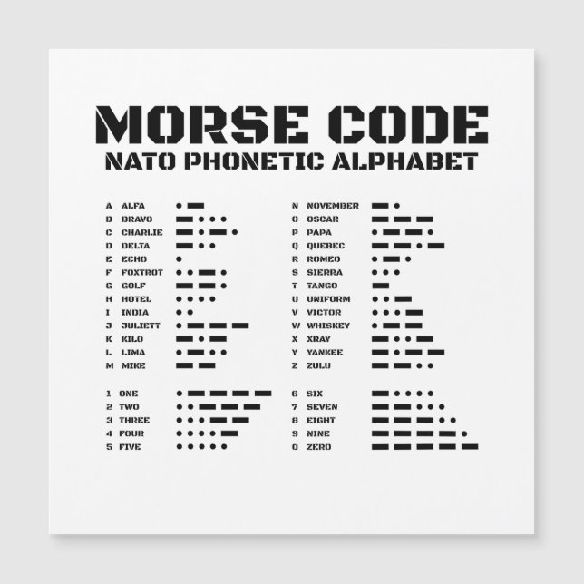 Carte Magnétique Morse Code Alphabet phonétique OTAN (Devant)