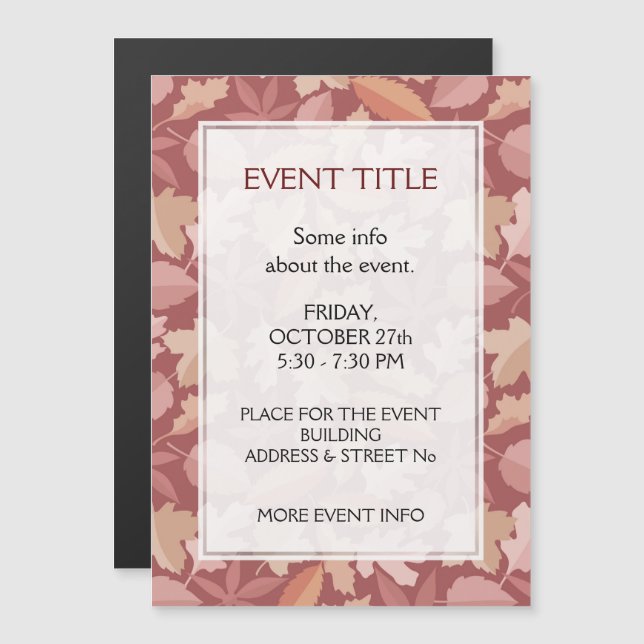 Carte Magnétique motif de feuilles de Marsala (Devant / Derrière)