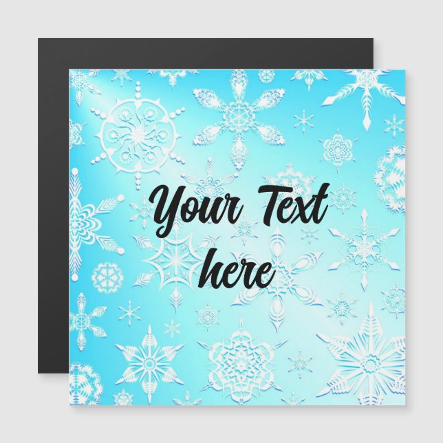 Carte Magnétique Motif Flocons de Neige Cristallins (Devant / Derrière)