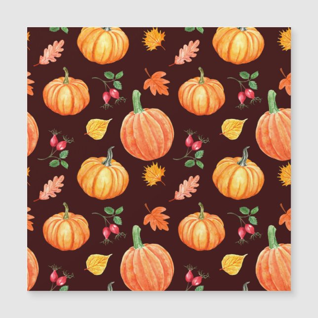 Carte Magnétique Motif floral de citrouille d'automne à l'aquarelle (Devant)