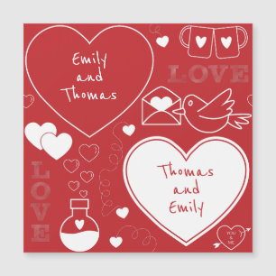Carte magnétique Motif Valentine - Blanc sur rouge