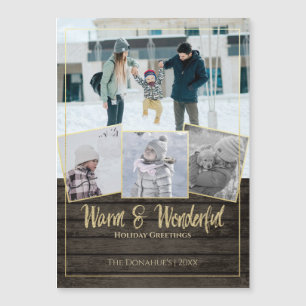 Carte Magnétique Mountain Lodge Rustic Wood et Gold Quad Photo