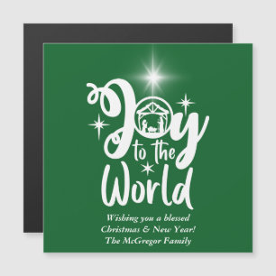 Carte Magnétique Nativité de Noël Green & White Joy to the World