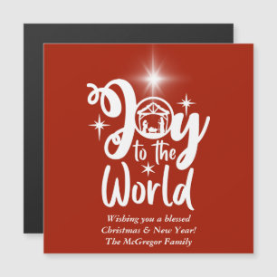 Carte Magnétique Nativité de Noël Rouge et blanc Joie au monde