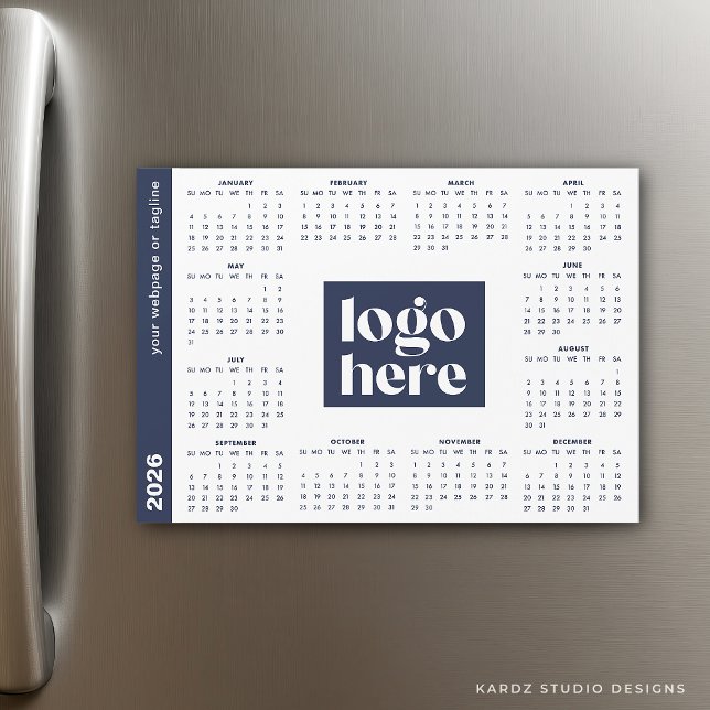 Carte Magnétique Navy Blue 2026 Business Votre Logo Calendrier Marq (Calendar shown in 5 x 7 inches)