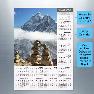 Carte Magnétique Nepal Fridge Calendar 2026, Ama Dablan, Sagarmatha