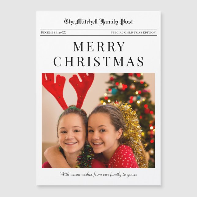 Carte Magnétique Newspaper Merry Christmas magnetic holiday card (Devant)
