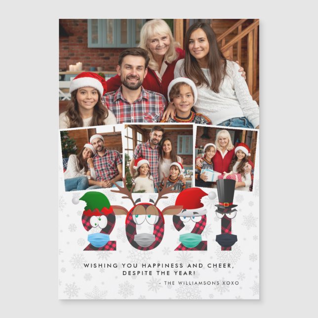 Carte Magnétique Noël 2021 Mignons Masques Visage Silly & Photo Pla (Devant)