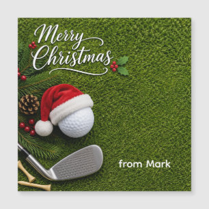Carte Magnétique Noël de golf avec balle de golf et tee avec ruban
