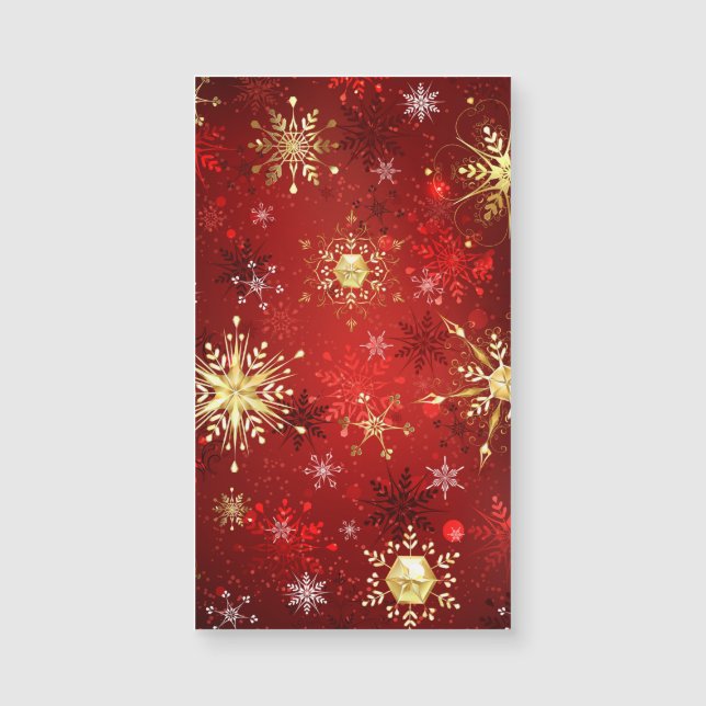 Carte Magnétique Noël Golden Snowflakes sur Arrière - plan rouge (Devant)