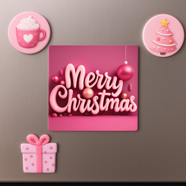 Carte Magnétique Noël rose Joyeux Noël Fête de Noël Police 3D (Créateur téléchargé)