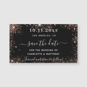 Carte Magnétique Noir rose mariage or enregistrer la date aimant