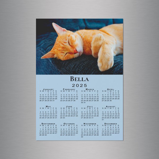 Carte Magnétique Nom photo personnalisé Light Blue 2025 Calendar Ma (Custom Photo Name Light Blue 2025 Calendar Magnet in situ)