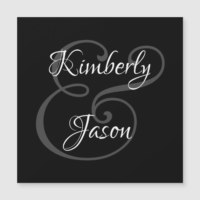 Carte Magnétique Noms de lui et d'elle en script DIY, blanc et gris (Devant)