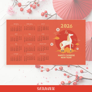 Carte Magnétique Nouvel An chinois 2026 Cheval de Feu Calendrier ma