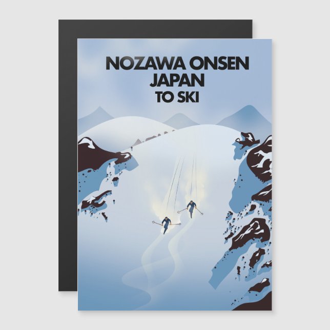 Carte Magnétique Nozawa Onsen Japon imprimé ski. (Devant / Derrière)