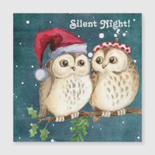 Carte Magnétique Nuit silencieuse Paire de Noël des Chouettes prête
