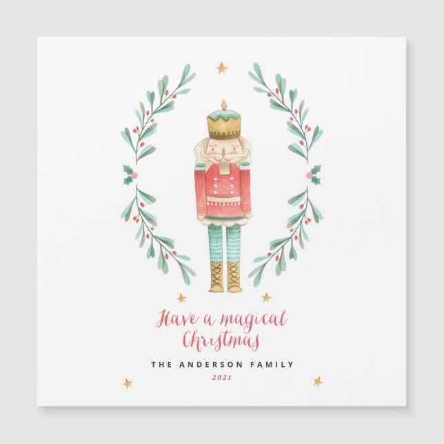 Carte Magnétique Nutcracker aquarelle botanique joli Noël (Devant)