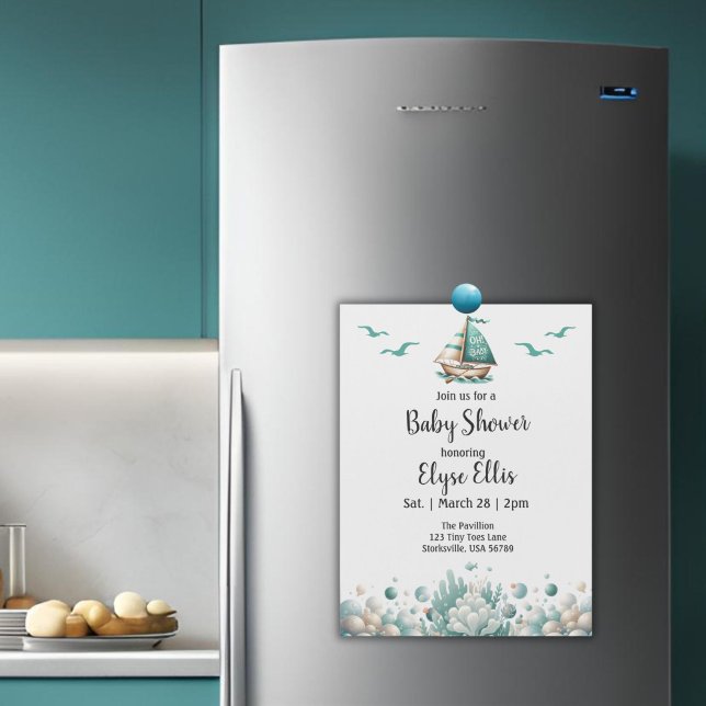 Carte Magnétique "Oh, bébé" Rustique Baby shower bleu marine ("Oh, Baby" Baby Shower Magnetic Invitation)