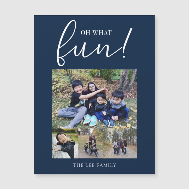 Carte Magnétique Oh What Fun Holiday Photo Modern Blue Christmas (Devant)