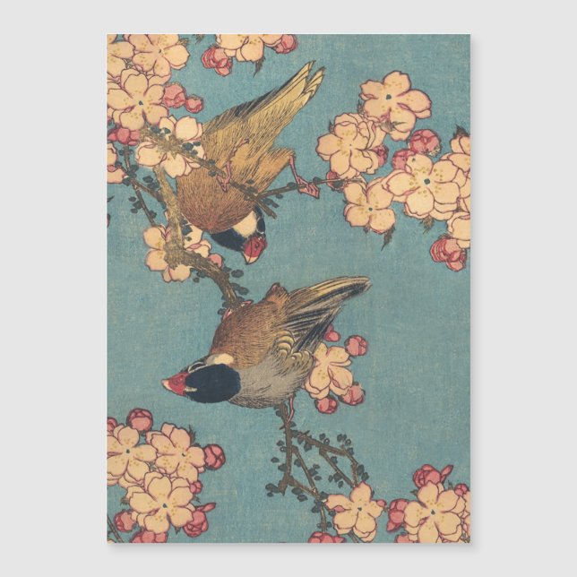 Carte Magnétique Oiseaux Fleurs Hokusai Art Japonais (Devant)