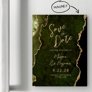 Carte Magnétique Olive Green Gold Agate Magnetic Save the Date