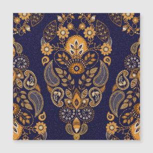 Carte Magnétique Or et bleu, motif sans couture fleurie.